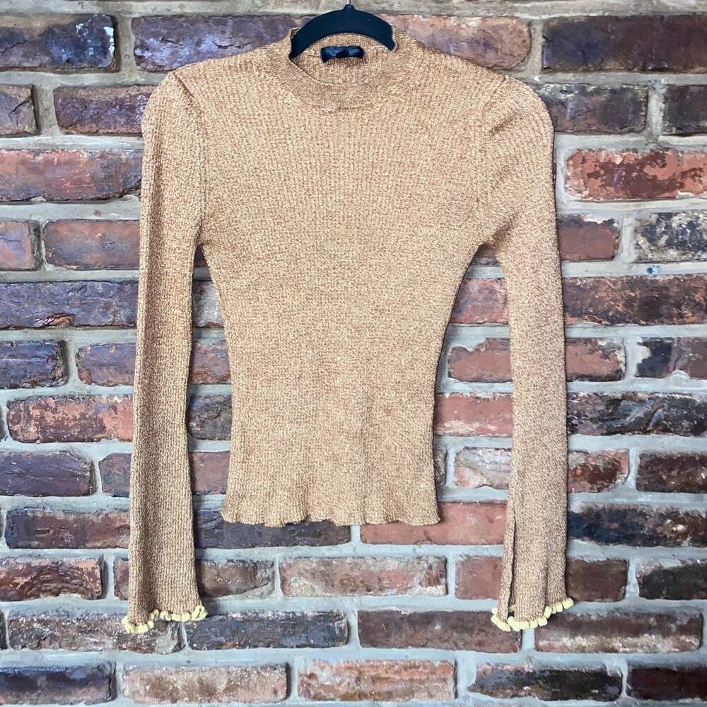 TopShop Brown Ribbed Kni Long Bell Sleeve Top Women's Size 6